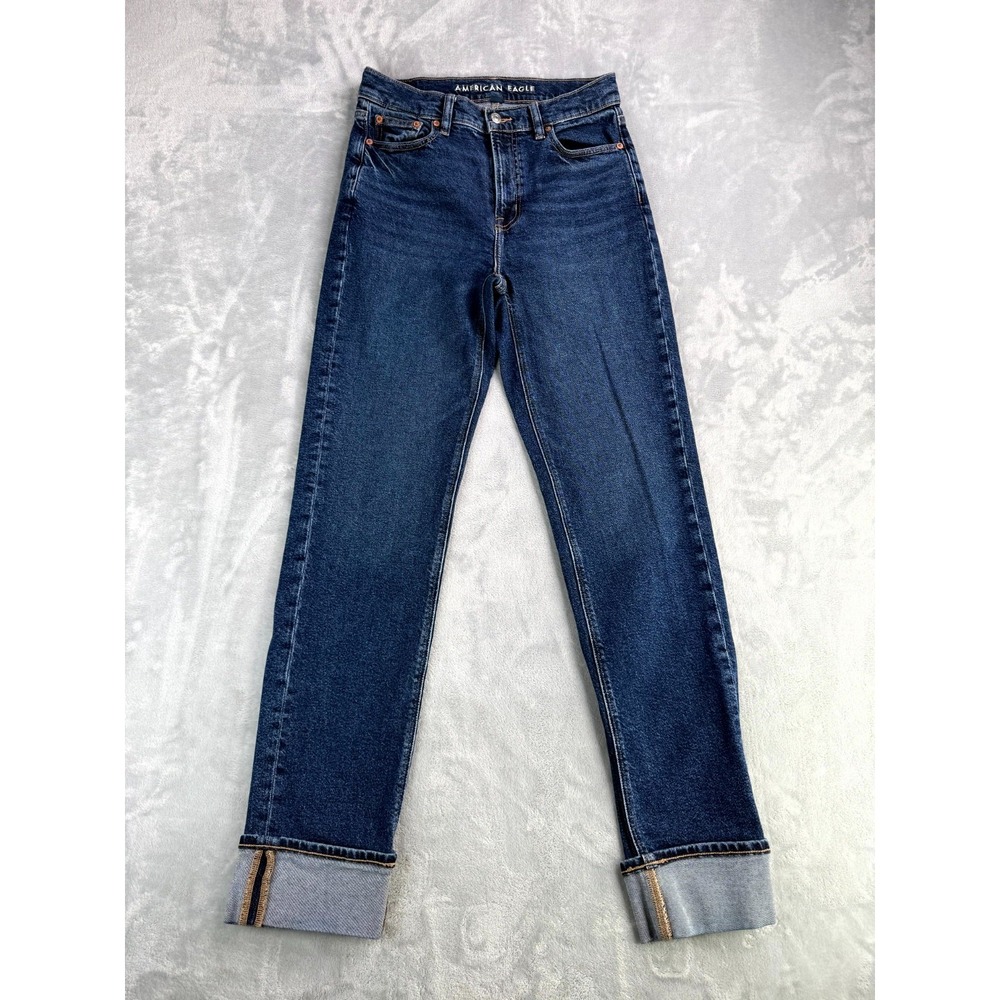American Eagle Outfitters Straight Jeans Women 4 Long Blue Denim Super High Rise
